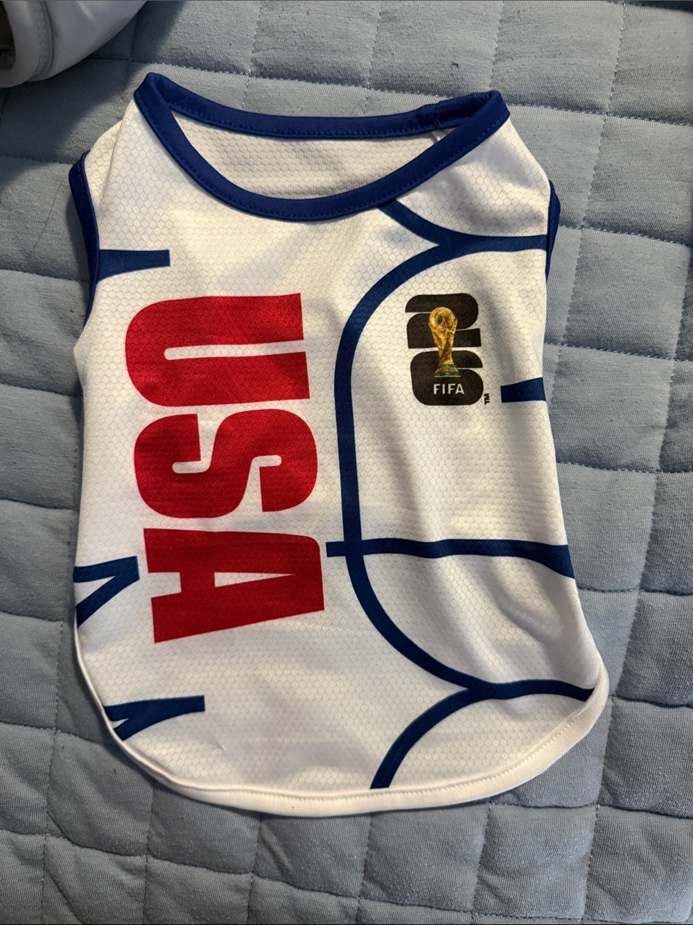 Patriotic White & Blue Cat Jersey with Red USA Lettering